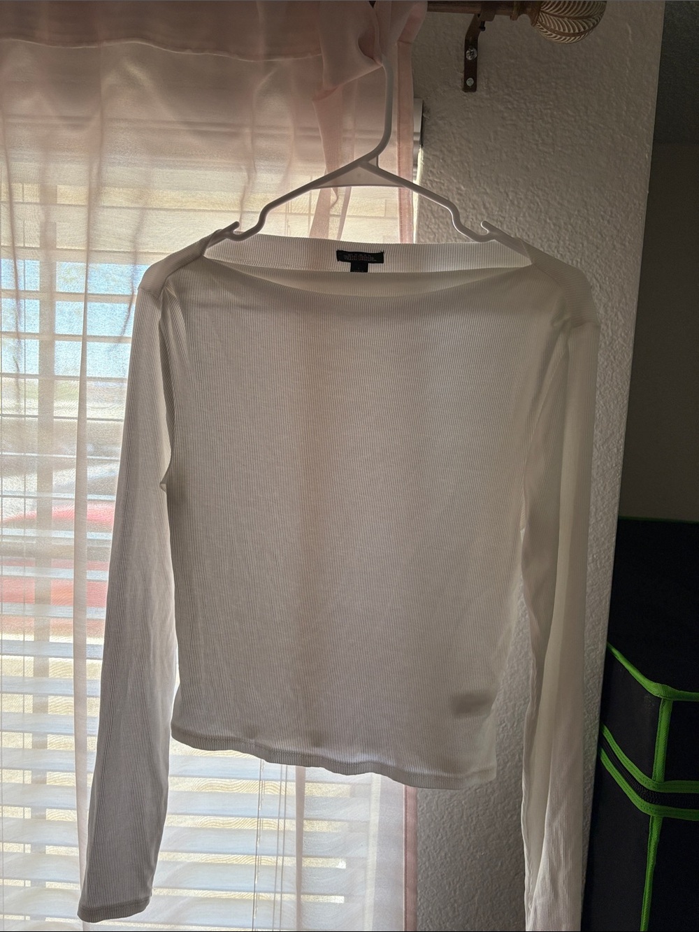 wild fable White Ribbed Long-Sleeve Boatneck Top